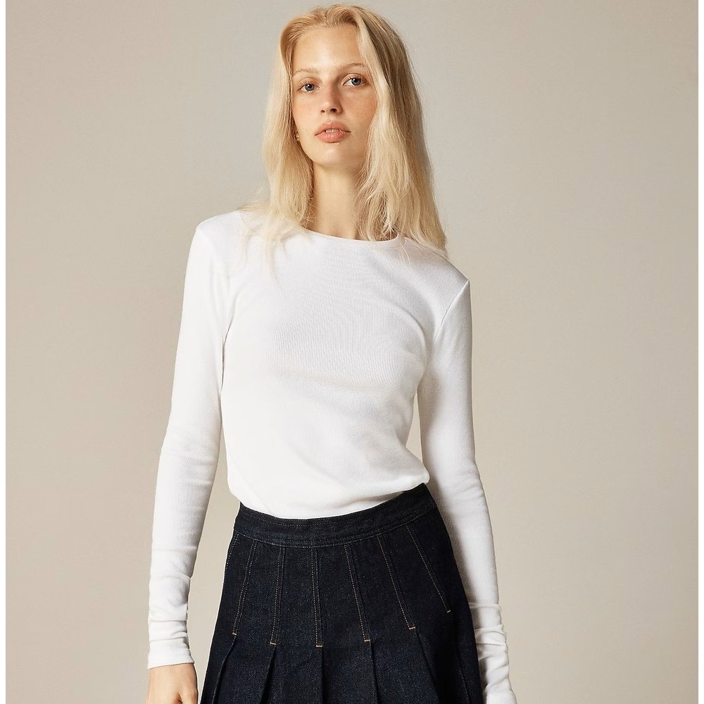 NWT J.Crew Perfect Rib Long-Sleeve T-Shirt Crewneck White Large